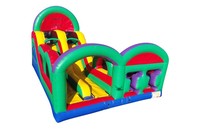 Parcours d'obstacles gonflable commercial multicolore avec toboggan en PVC pour enfants, jeu de défi de rebond, idéal pour événements extérieurs et location, pour un plaisir de rebondissement.