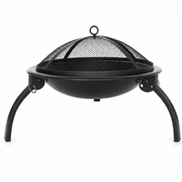 Brasero autoportant pliable 51 cm pour camping extérieur, barbecue, avec grille anti-étincelles en acier thermolaqué résistant à la chaleur, 3 pieds, portable, avec pique-foyer