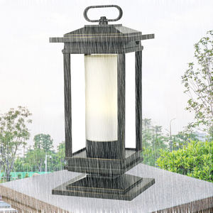 Poste de iluminación de jardín de aluminio fundido a presión negro recubierto de polvo y resistente al agua con cristal blanco ópalo cilíndrico y fuente de luz LED - Product Image 4