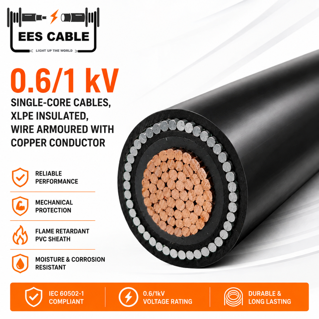 0.6/1KV Wire Armoured Copper Conductor XLPE Insulation PVC SheathCU/XLPE/AWA/PVC POWER CABLE 1X10MM2 1X25MM2 1X70MM2 for Eletric