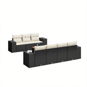 Black Pe <b>Rattan</b> Garden <b>Sofa</b> Set 6 Seater Outdoor Furniture Weather Resistant Contemporary Design - Product Image 1