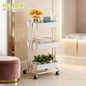 2025 Anpassbarer Faltbarer 3-stöckiger Weißer/Schwarzer Küchen- & Badezimmer-Aufbewahrungswagen mit Rollen für Lebensmittel, Kleidung, Handtücher & Schuhe - Product Image 1