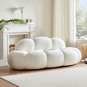 Luxury Soft Velvet White Design Couch Cloud Elegant Fabric <strong>Sofa</strong> Floor Lounge Couch Beige Lamb Boucle Fabric Cloud Shape <strong>Sofa</strong> - Product Image 1