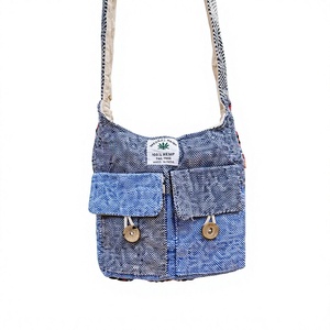 Bohemian Denim <b>Shoulder</b> <b>Bag</b> With Button Closure And Geometric Pattern Single <b>Strap</b> Cotton Lining All Seasons Use - Product Image 1