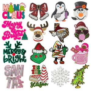 Toppe ricamate alla moda in ciniglia Santa Baby su applique per felpe con cappuccio di grandi dimensioni con Glitter Glitter alta e densa <span class=keywords><strong>Patch</strong></span> di ciniglia - Product Image 3