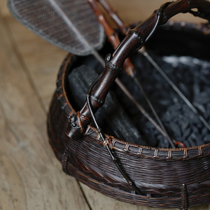 Handmade retro bamboo woven charcoal <b>basket</b>, charcoal bowl, charcoal tray, tea room charcoal <b>storage</b> <b>basket</b>, non-shedding paint - Product Image 4