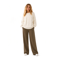 Pull-over épais à col rond et manches longues crème pour femme, vêtements de créateur, collection hiver, vente en gros