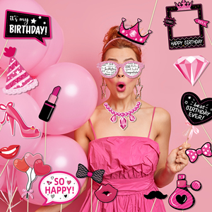 Huancai - 36 Accesorios de Color Rosa Intenso para Fotomatón de Cumpleaños de Niñas, con Palitos, Kit de Accesorios para Selfies, para Fiestas de Cumpleaños de Mujeres - Product Image 4