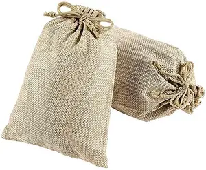 Pochette en toile de jute organique unie en stock sac en lin petits sacs à cordon réutilisables en chanvre sacs à bijoux pochettes cadeaux
