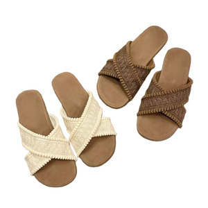 2026 New Flat Designer Women's Crossed Open Toe Flip-Flops <b>Soft</b> Bottom Cloth Casual <b>Shoes</b> Fashion Trend Printed Wholesale - Product Image 1