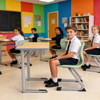 Chaises et tables d'école classiques en bois pour un seul élève, mobilier scolaire en PP, bureau et chaise d'écolier avec pieds en acier