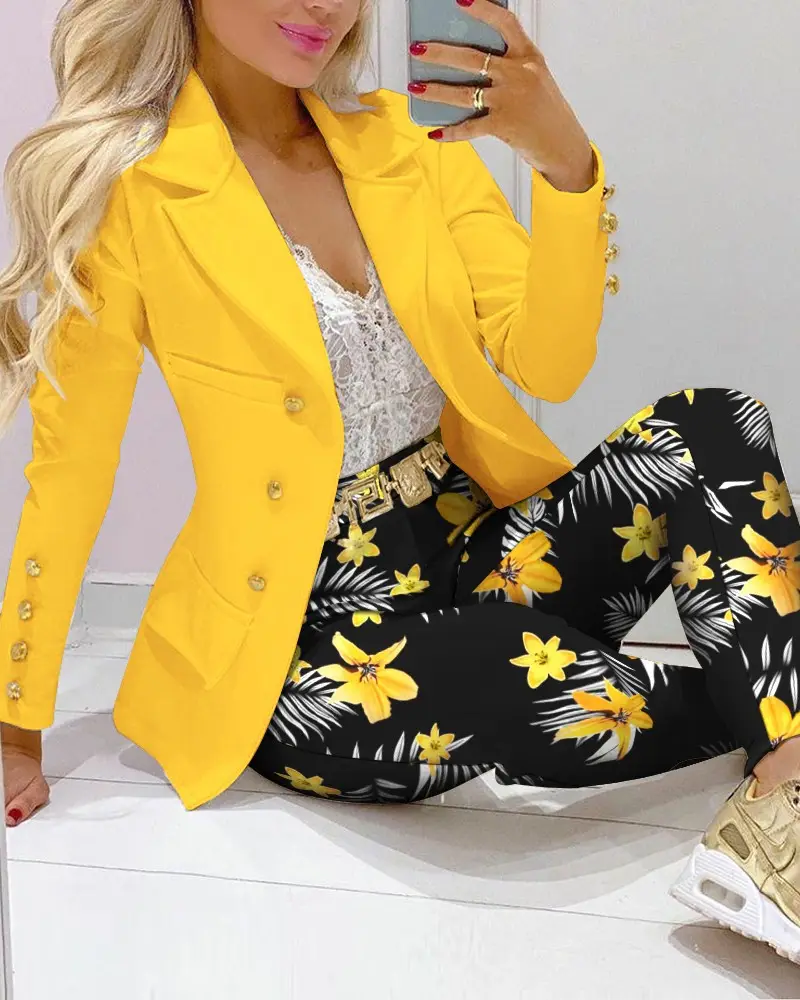Spring Ladies Office Long Sleeve Blazer Set For Women Suits Office Formal Two Piece Pants Set Business Suits For Women C8035