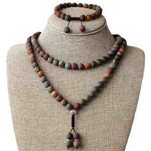 Collar Mala Zoryn de 108 Cuentas, Pulsera Mala de Jaspe con Imagen para Meditación, Joyería Espiritual de Yoga Hecha a Mano con Colgante de Piedra - Product Image 1