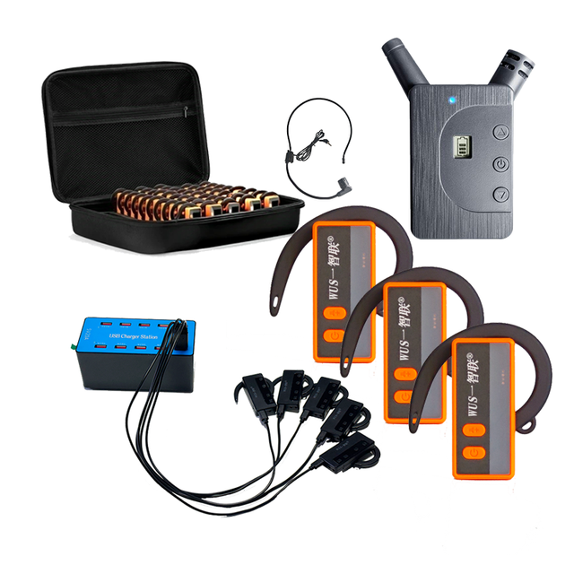 Professional Ear Hook Radio 180-200m Talk Range 46H Working Time for Church Tour Guide Simultaneous Interpretation