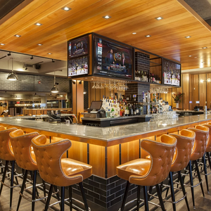 Mesa <span class=keywords><strong>y</strong></span> silla <span class=keywords><strong>de</strong></span> fábrica UPTOP para restaurante, muebles <span class=keywords><strong>de</strong></span> café, silla <span class=keywords><strong>de</strong></span> Bar <span class=keywords><strong>de</strong></span> cuero naranja con diseño <span class=keywords><strong>de</strong></span> botones - Product Image 1