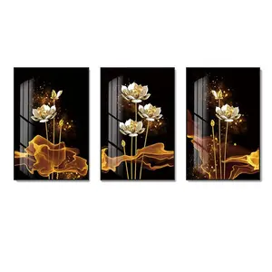 Golden Lotus Flower Leaf Acryl druck Kristall Porzellan Malerei Farbe Keramik beschichtung Gemälde Mosaik Kunst Gang Raum dekor