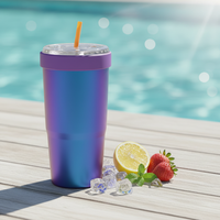Gobelet isotherme Moioco 30oz violet pailleté, tasse en acier inoxydable compatible avec les boissons froides et les smoothies d'été