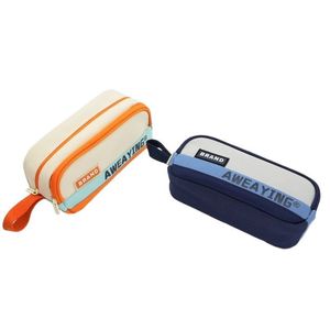 Xi Peptide – trousse à crayons sportive, bloc de couleurs, grande capacité, double couche, pour l'école, pour hommes et femmes, Orange, bleu, jaune - Product Image 2