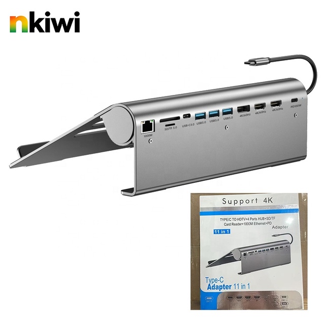 Aluminium 11 1 USB Hub Type-C HDMI-Compatible 4K 60Hz DP 5Gbps Docking Station Laptop Stand Gigabit Network 1000Mbps SD TF Stock