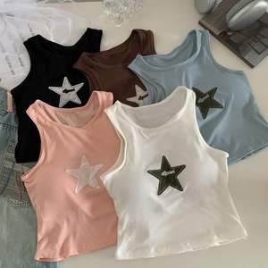 Brodé <span class=keywords><strong>petite</strong></span> étoile pur coton dos <span class=keywords><strong>gilet</strong></span> avec coussin de poitrine enveloppé poitrine fille chaude sans manches vêtements d'extérieur broderie Camisole - Product Image 3