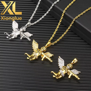 Collares con Colgante de Oro y Diamantes de Ángel Vengador con Pistola, Joyería Punk de Hip Hop para Hombres - Product Image 2