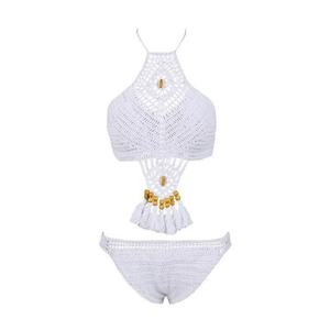 ชุดบิกินี่ถักมือแบบสั่งทำ 2 ชิ้น ชุดว่ายน้ำผู้หญิงเซ็กซี่แบบถักสำหรับออกกำลังกาย พร้อมพู่ห้อย ชุดชายหาดแบบโปร่ง ชุดว่ายน้ำโครเชต์ทำมือ - Product Image 1