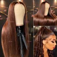 Perruques frontales en dentelle HD 13x4, couleur marron ombré, 200% personnalisées, avec baby hair pré-épilés, sans colle, en cheveux humains Super Double Drawn