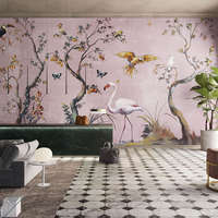 Papier peint SUNGPU Chinoiserie Flamant rose, oiseaux tropicaux, arbres fruitiers, papillons, motifs floraux, murale pour salon, villa, hôtel, décoration intérieure