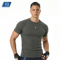 T-shirt extensible coupe ajustée 270 GSM bleu marine, t-shirt ajusté lourd à manches courtes pour homme, coupe musculaire, fourniture marque privée