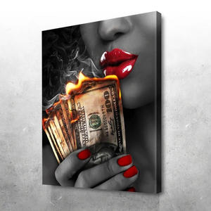 Art mural en aluminium « <span class=keywords><strong>L</strong></span>èvres rouges brûlant d'<span class=keywords><strong>argent</strong></span> », style Art déco Pop, pour la décoration intérieure <span class=keywords><strong>de</strong></span> bars, salons, bureaux, hôtels et salles <span class=keywords><strong>de</strong></span> séjour - Product Image 1