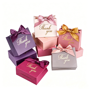 Eco-friendly Hotsale Thick Paperboard Exterior Luxury Thank You <b>Gift</b> Bag Elegant Ribbon <b>Bow</b> Packaging Tiny Cosmetic Bijoux - Product Image 1