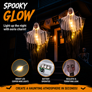 Luz Decorativa LED Colgante de Fantasma Espeluznante para Halloween, Funciona con Pilas, para Jardín, Árbol, Casa Encantada, Decoración de Fiestas Interiores y Exteriores - Product Image 1