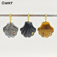 WT-P2097 Pendentifs en coquille de palourde sculptés à la main avec pierres précieuses naturelles et zircon coloré, design charmant, pour bijoux féminins DIY