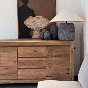 خزانة جانبية صديقة للبيئة من خشب البلوط معاد تصنيعها مع باب مزدوج وثلاثة أدراج خزانة جانبية على طراز wabi sabi - Product Image 2