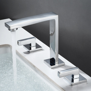 Robinet Grossiste Carré 3 Trous Double Poignées Mélangeurs De <span class=keywords><strong>Lavabo</strong></span> Robinet En Laiton Brossé Or Mélangeur D'eau Chaude Et Froide - Product Image 3