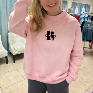 Autumn Custom Flocking Print Women's Heavyweight 400GSM Soft Fleece Oversize Sweatshirt Solid Mock Neck Sweatshirt - Product Image 2