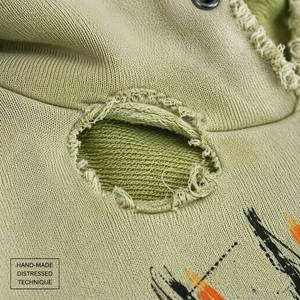 Sudadera con Capucha Corta Verde Claro Lavada Estilo Vintage con Estampado de Grafiti Ojo que Todo lo Ve, Desgastada y Rota, Oversize, Estilo Gótico Urbano - Product Image 3