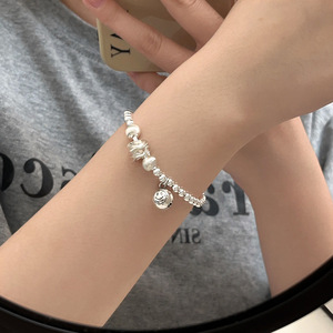 Yinruitai S925 Sterling Silver <b>Bracelet</b> Women Round <b>Beads</b> Cartoon Smile Charm Elastic Rope Fashion Jewelry Everyday Wear - Product Image 4