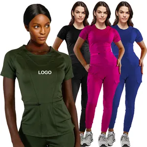 Hospital médico mulheres médicas caçador verde roxo elegante spandex poliéster mulheres spandex poliéster mulheres hospital uniformes