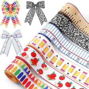 Cinta de grogrén 100% poliéster personalizada con logo, estampada a doble cara, resistente al encogimiento, con patrón de alfabeto de manzana, para la vuelta al colegio. - Product Image 1