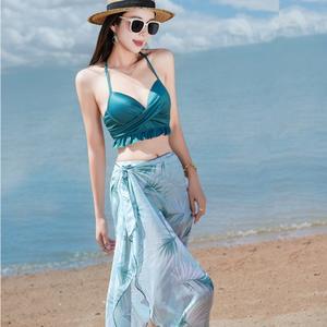 2024 Wholesale Floral Gradient <strong>Bikini</strong> Set for Women Metallic Fitness Beachwear <strong>Thong</strong> <strong>Swimsuit</strong> with Drawstring String Cover up - Product Image 5