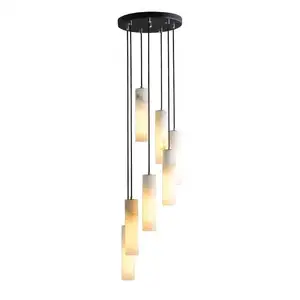 Lustre de mármore moderno simples para sala de estar, sala de jantar, quarto, lâmpada de cabeceira, luzes duplex, luz pendente longa para escadas