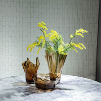 Vase en verre à café artisanal-Vase à fleurs unique fait à la main pour la décoration intérieure de luxe
