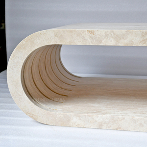 High End Design Natural Beige <strong>Travertine</strong> Modern Roman Coffee <strong>Table</strong> with Storage for Small Spaces Home Furniture - Product Image 2