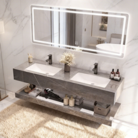 Mueble de Baño Moderno de Piedra Sinterizada para Montar en la Pared, Espejo LED Inteligente, Resistente al Agua, Tamaño Personalizado, Directo de Fábrica