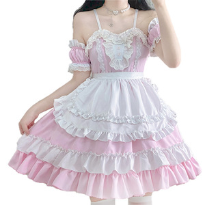 Yi Xiaoyi Vestido de Anime Lolita para Mujer, Disfraz de Cosplay Adulto Rosa y Blanco con Volantes, Hecho en Origen Transfronterizo - Product Image 5