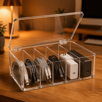 Boîte de rangement pour câbles en acrylique Calic, transparente, avec 6 compartiments, couvercle rabattable, pour le rangement des chargeurs, taille personnalisée, OEM, vente en gros