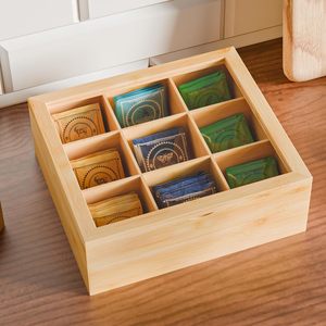 शीर्ष ग्लास पेंट लकड़ी के भंडारण के साथ हस्तनिर्मित प्राकृतिक बांस चाय बॉक्स रसोई के लिए आवश्यक - Product Image 1