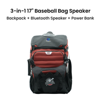 Sac à dos de baseball 3-en-1 de 17 pouces avec haut-parleur intégré, éclairage LED RGB, alimentation CC pour 10 à 15 heures d'autonomie de la batterie