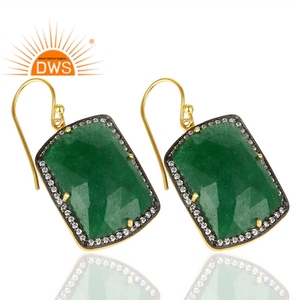 Zircon Green Aventurine Gemstone Earring Square Shape Gold Plated Silver Earrings Manufacturer Supplier - Product Image 2